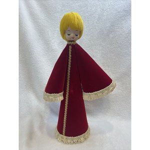 Vintage 15" Cone Christmas Angel Red Felt Gold Cord‎ Handmade 60s-70s Holiday